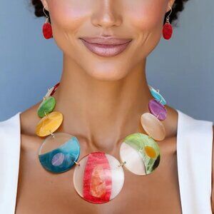 Multicolor & Clear Disc Collar Necklace Set